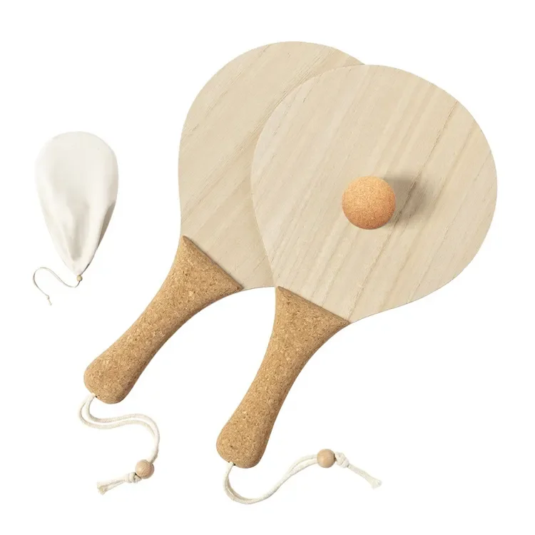 trending products 2022 bolas tenis Beach Racket Wooden Paddle Ball Set raquet padel with Cork Handle Outdoor Sports Game