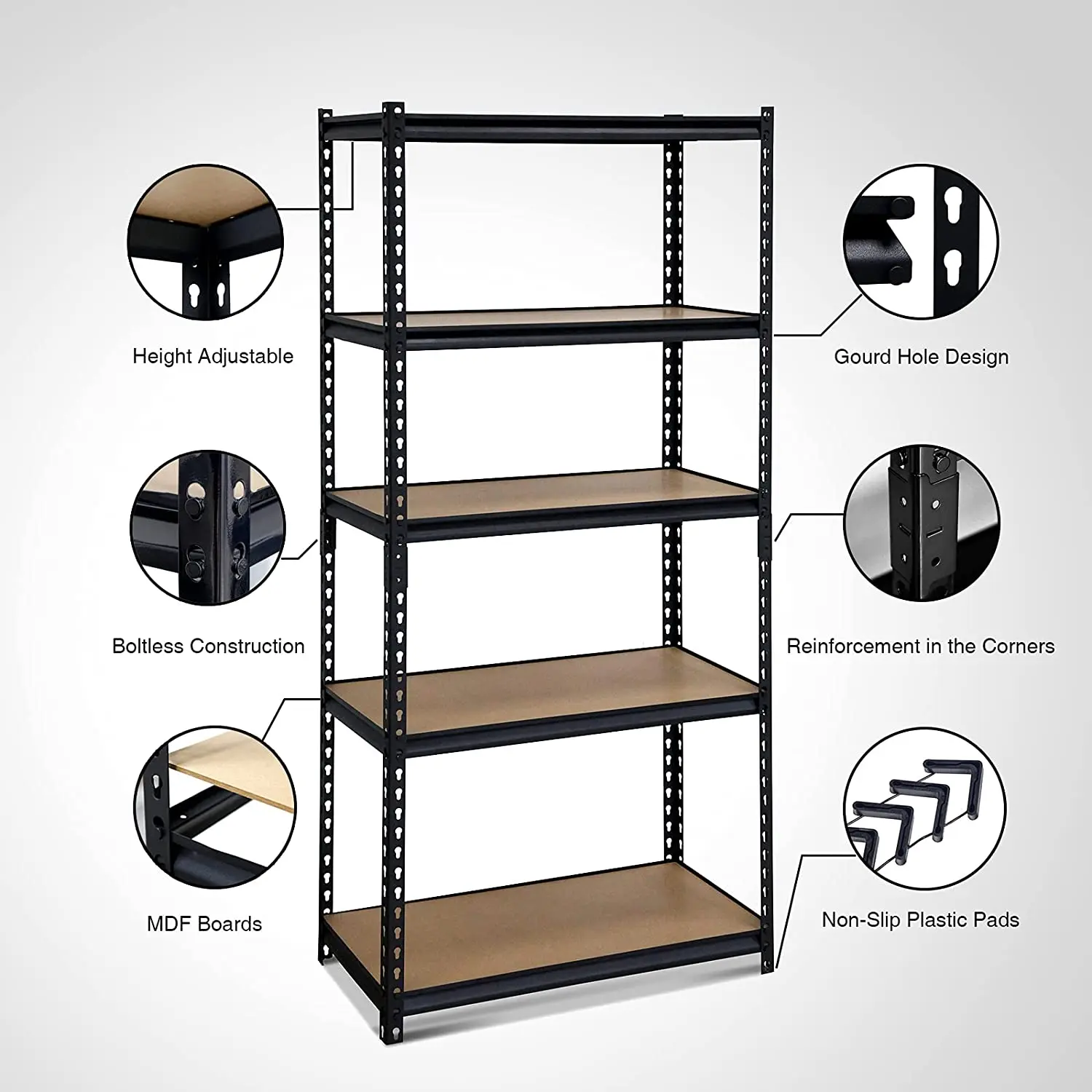 Buy 180x120x60cm 5 Tier Boltless Shelving Unit in Black, Blue