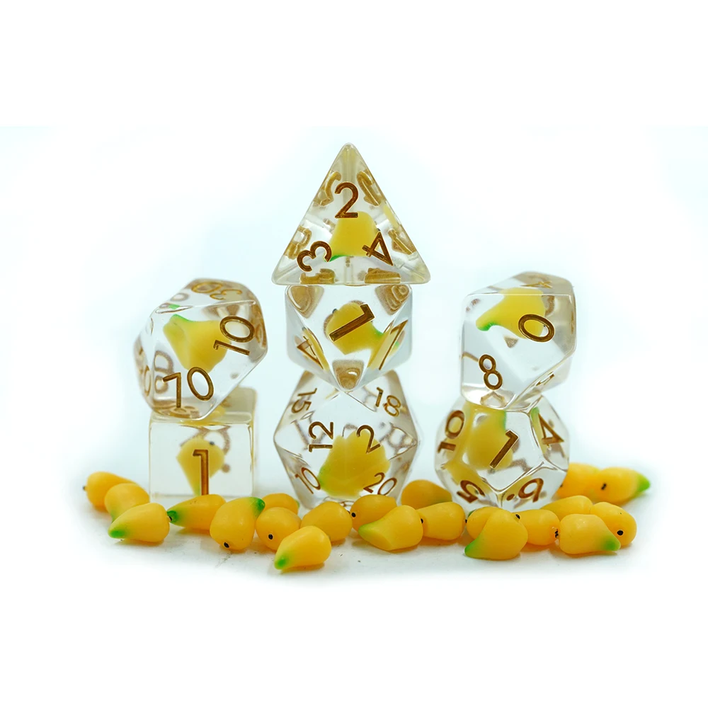 set di Dadi Poliedrici a 7 Pezzi con Design Frutta Mango Riempito in Resina per Gioco DND D&D RPG per Dungeons Dragons e per MTG Pathfinder