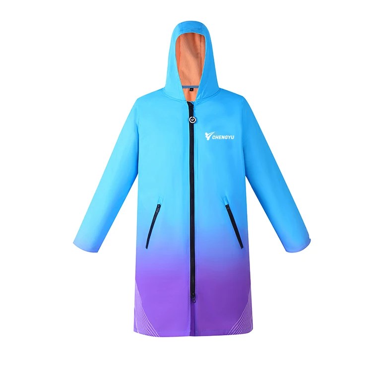 Custom Logo New Design Waterproof Swimming Parka Outdoor Coat Jacket With Hood Swim Changing Robe Wo