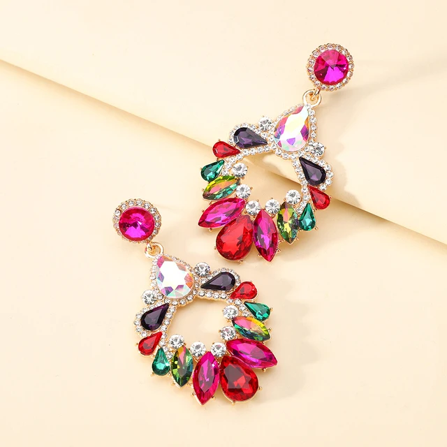 2025 Luxury 12 Colors Design Chandelier Large Dangle Drop Earrings for Women Flower Crystal Women Statement Drop Earrings Women