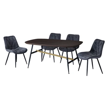 Dinning Table Set Free Sample Classic 4/6 Seat Modern MDF Top Metal Leg And Upholstered PU Chair Dining Table Set