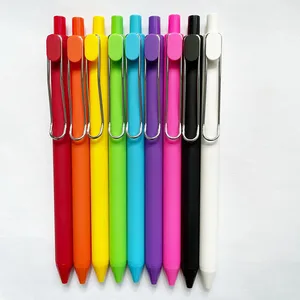 Promotional Custom Logo Beauty Fashion Click Black Rubber Finished Gel Pen with Metal Clip