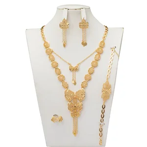 South Indian Jewellery Set Dainty Necklace 18k Gold Plated 24k Gold Bangles Dubai Jewelry
