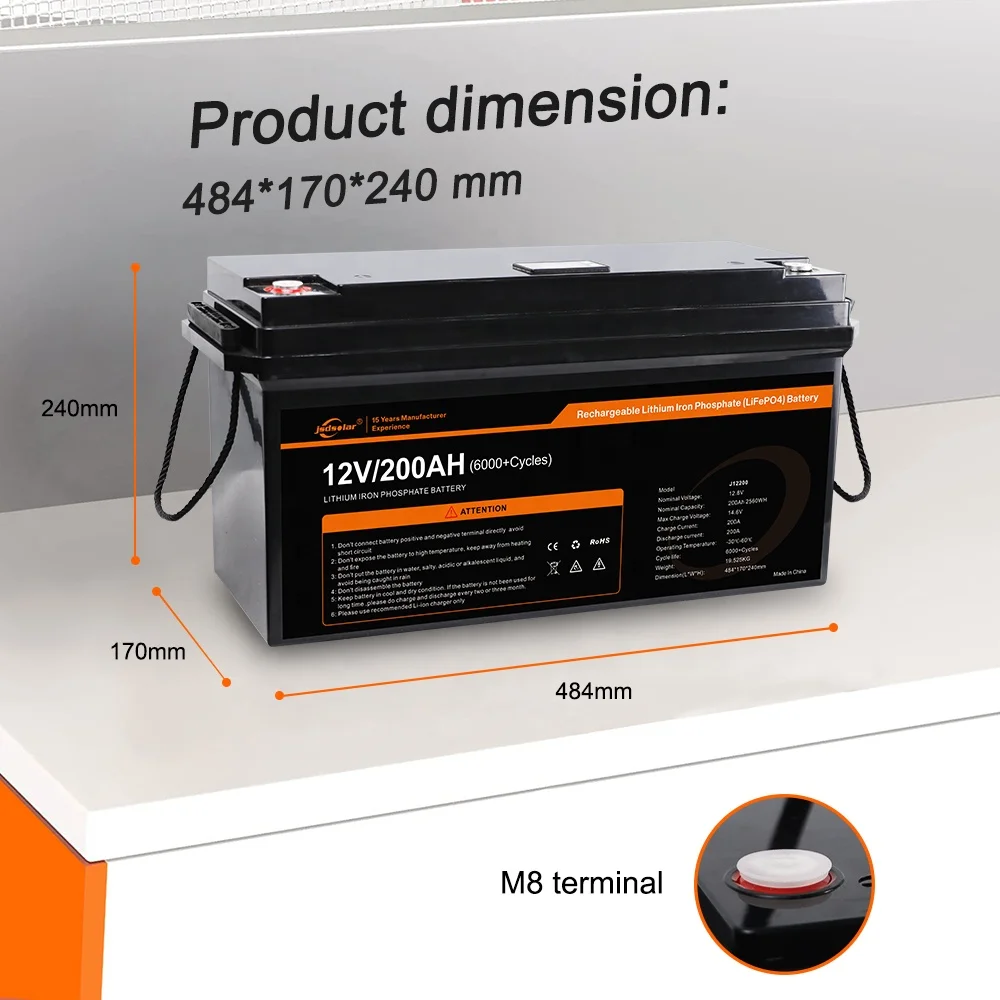 Jsdsolar Full Capacity High Efficiency Deep Cycle Lithium Ion Battery 12V 24V 100Ah 200Ah LiFePO4 Battery Pack With BMS
