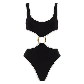 O-Ring Moderate Back Coverage Bikini Swimsuit High Cut Style To Elongate Leg Swimwear One Pieces Bathing Suit