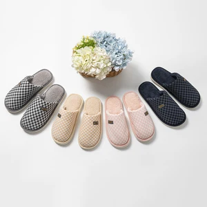 Couple's Fluffy Fur Indoor Winter for Slippers Soft PVC Outsole Plaid Style Comfortable Fabric Upper Closed Toe Anti-Slip Design