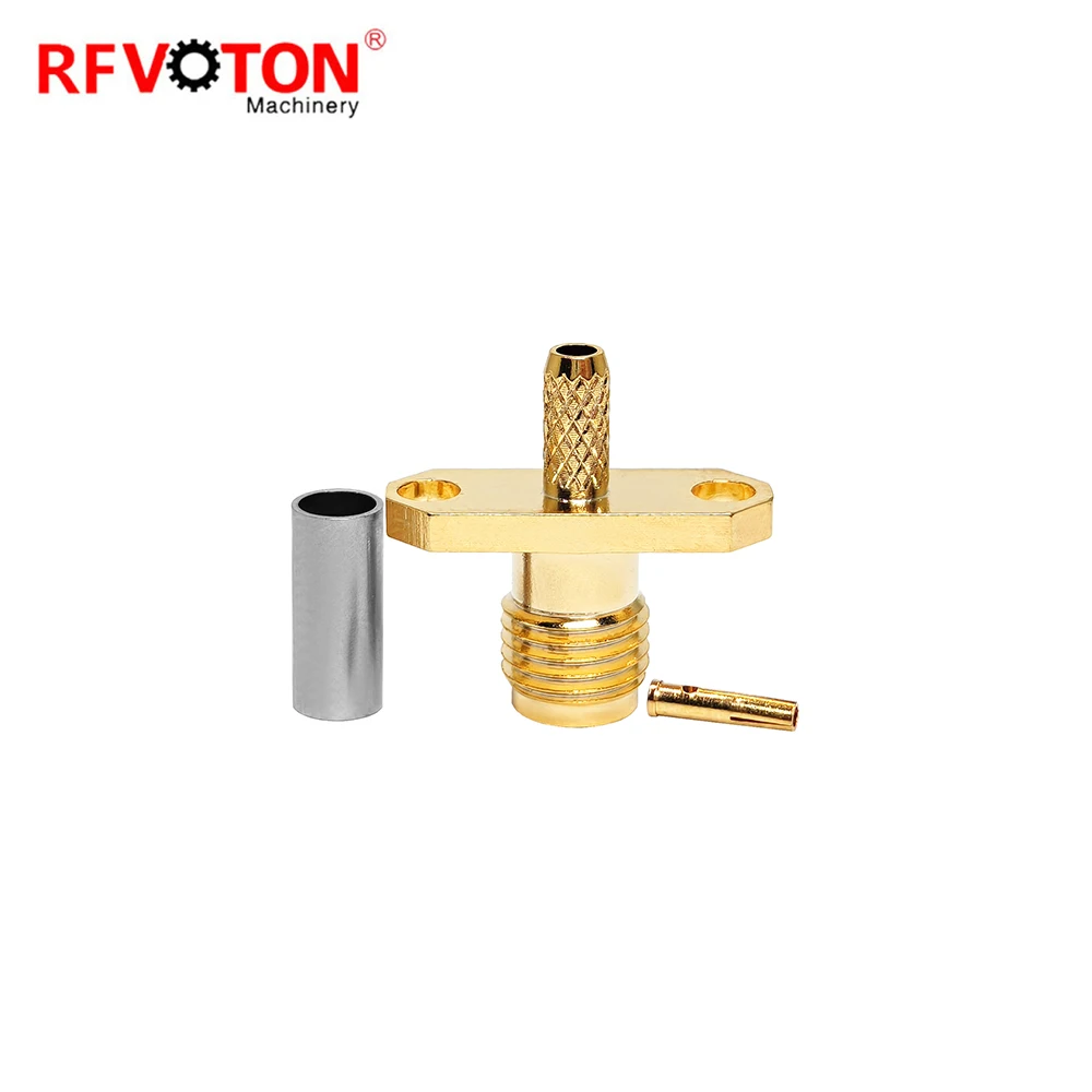 اتصال دهنده هم محور RF مدل Sma Female Jack Hembra با فلنج دو سوراخ، مستقیماً از کارخانه، برای کابل‌های RG316، RG174، LMR100، موجود در انبار، از جنس مس، مطابق با استاندارد روآ (RoHS)