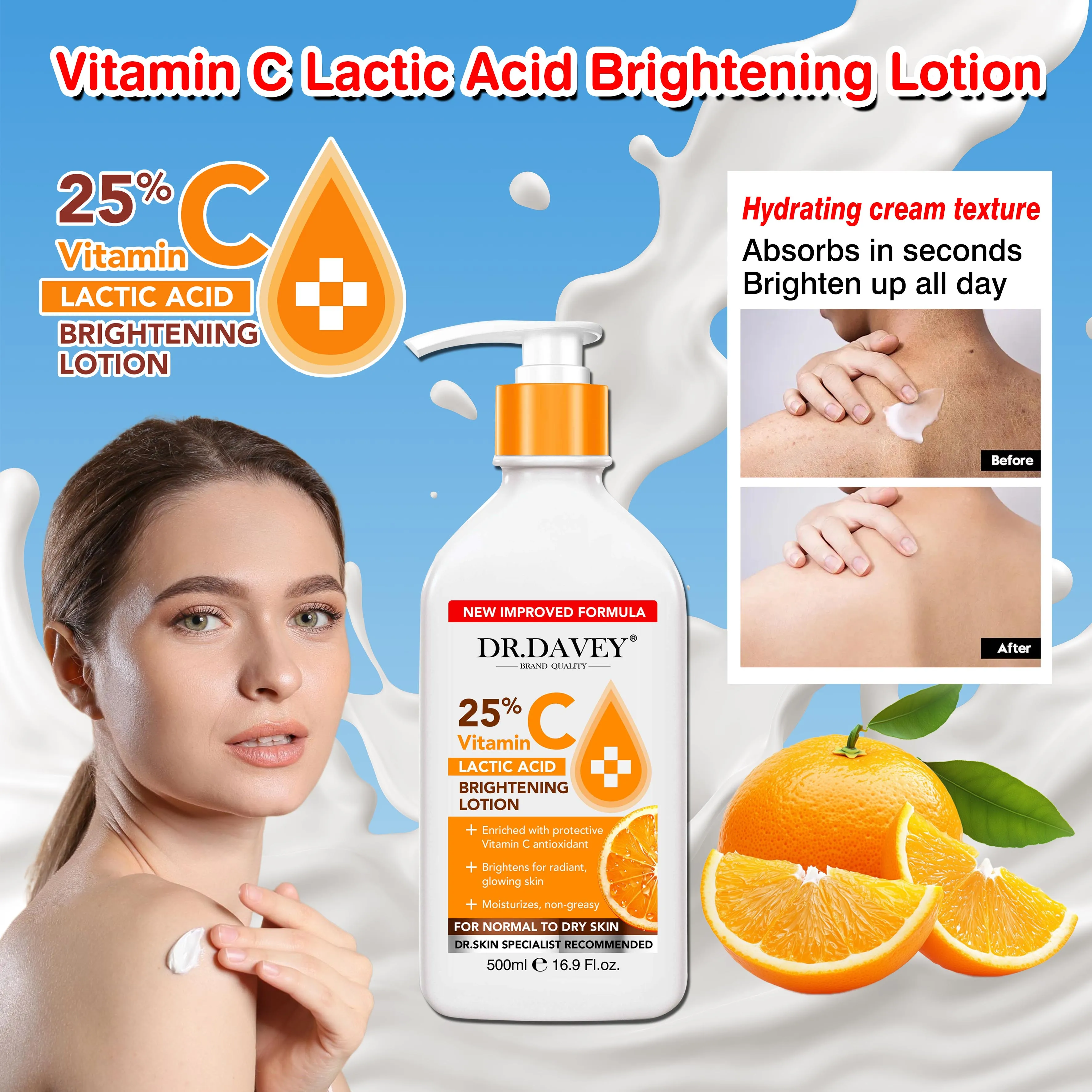 DR.DAVEY Vitamin C Lactic Acid Body Lotion - Brightening