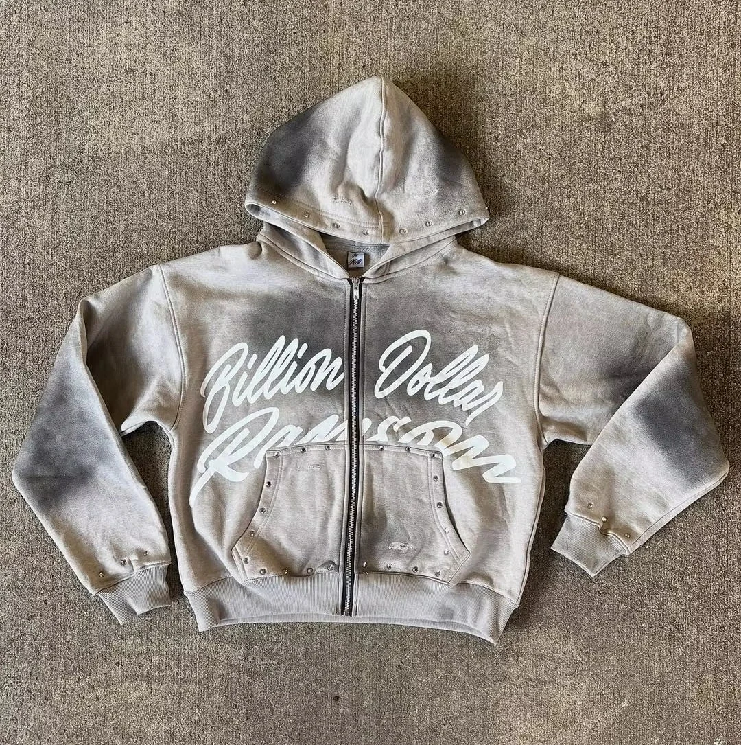 OEM&ODM Manufacturer Custom Applique Distressed Embroidery Acid Wash Tracksuit Men Heavyweight Cotton Zip up Hoodie Set gallery 4