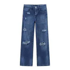 European American Cross-border New Classic Women's Washed Cut-out Ripped Streetwear Spring Summer Quick Dry Mid Waist