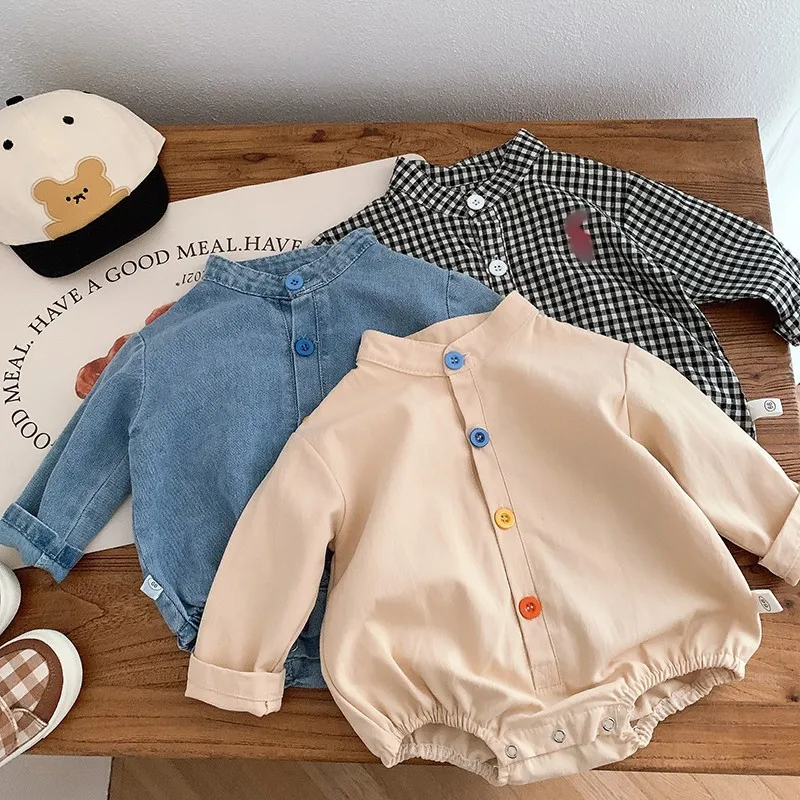 Infant Jumpsuit 2023 Spring Newborn Checked Jumper Longsleeved Cotton