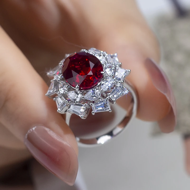 Messi Jewelry  MSR-954 Lab Created Ruby  S925 Oval Ring New Romantic Fashion Design Engagement Ring Wedding Band Classic Gift