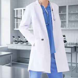 Hospital Uniforms Men's Long Sleeve White Woven Polyester/Cotton Lab Coat