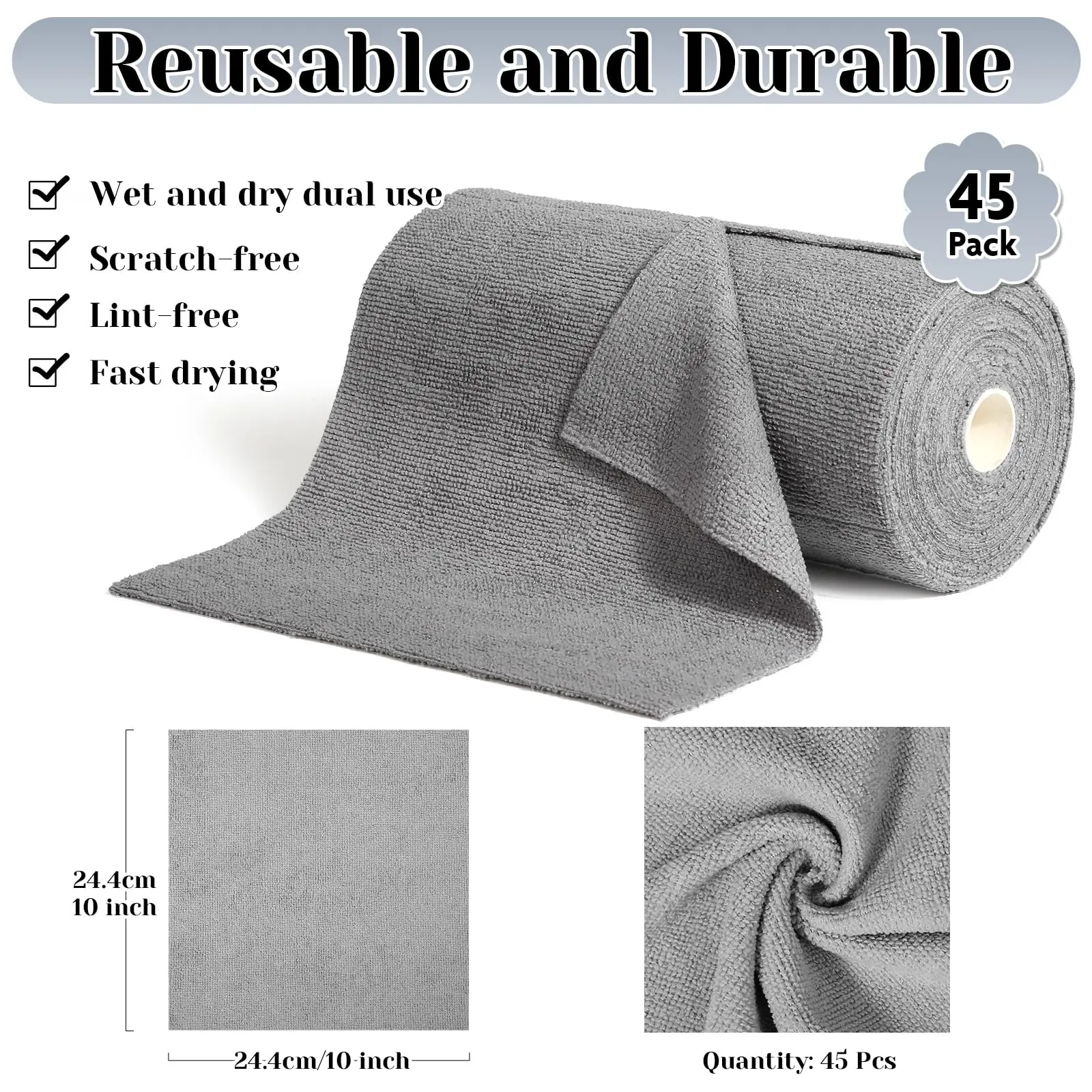Microfiber Cleaning Cloth Roll Tear Up Towels 45pck For Kitchen Car