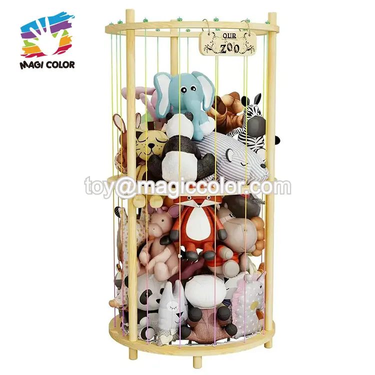 Rotating Wooden Toy Storage Rack, Multi-Shelf Organizer with Wheels for ...