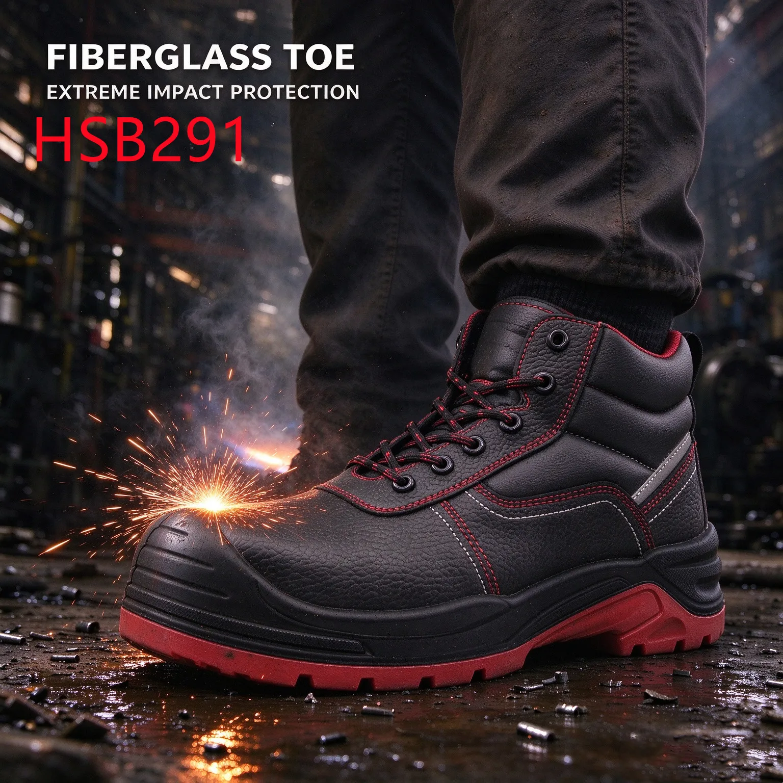 LXG,truck Driver Hua Singh Safety Shoes with Reflective Piping Built-in Safe Toe Anti-acid&alkali Red Outsole Work Boots HSB291
