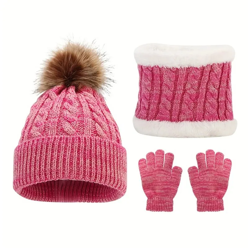 2023 wholesale handmade crochet knitted children baby kids wool winter hat and scarf set glove set with neck warmer