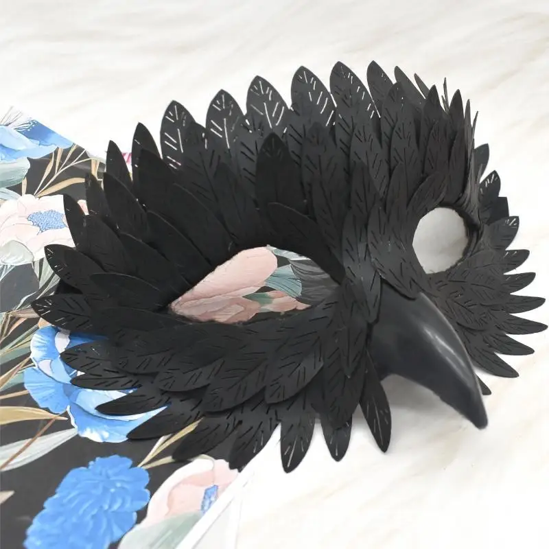HLC Black Bird Beak Masquerade Masks Manufacturer Carnival Half Face Owl Raven Feather Mask for Halloween Cosplay Props Supplies