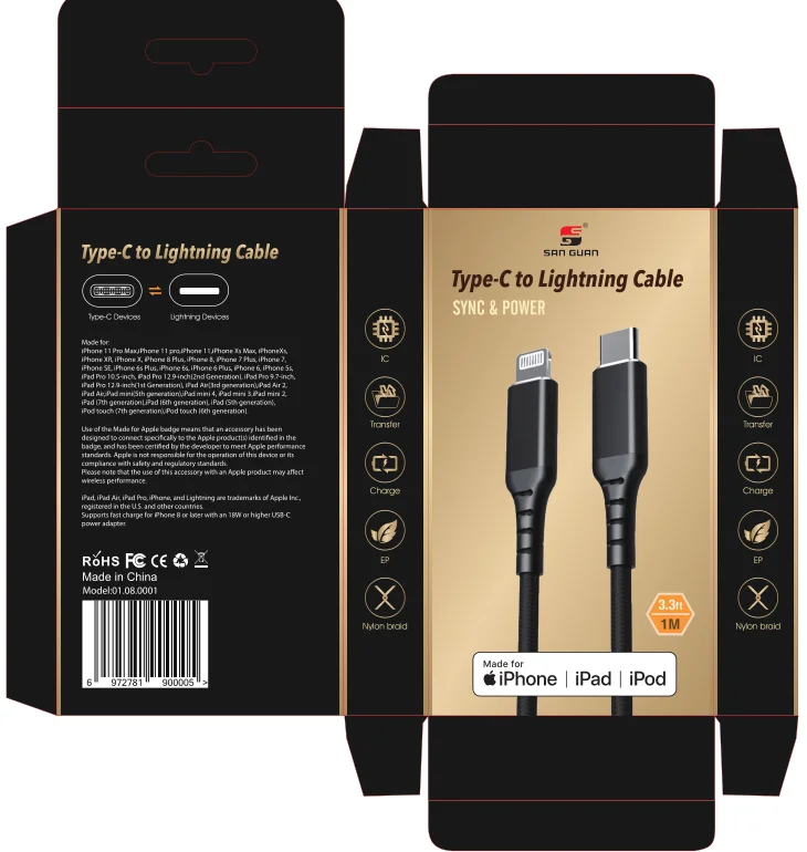 Mfi Certified C94 Connector Lightning Cable for iPhone 12 Apple