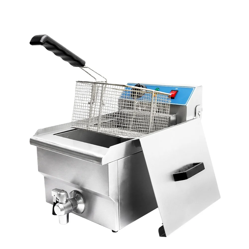 Single Tanks Stainless Steel with oil valve Chicken Chips Fryer Deep Commercial Deep Fryer Machine Fryer