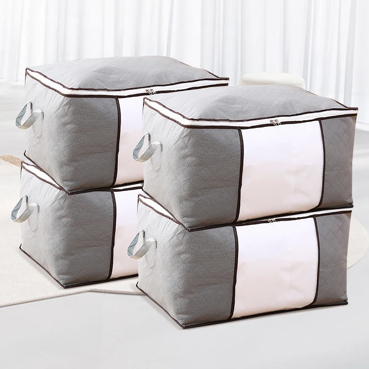 New Storage Box For Organizing Bedroom Non-wovens Foldable Clothes Storage Large Capacity Quilt Bag With Lid and Handle