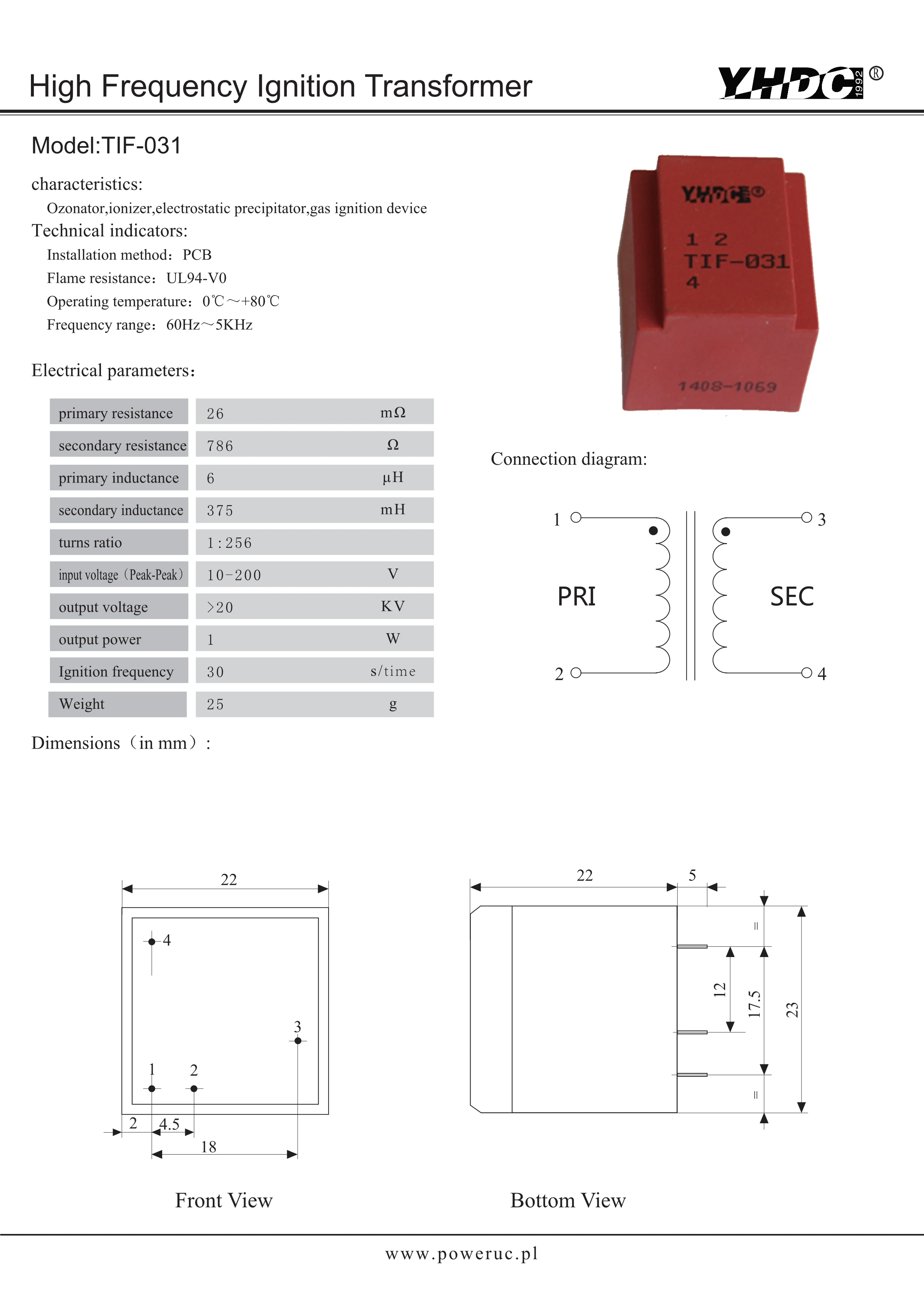 High Voltage Ignition Transformer Tif031 Buy Ignition Transformer