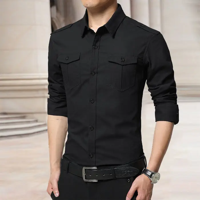 Chemise En Jean Pour Homme - Chemise Coton Manches Longues Coupe Ajustée - Chemise Décontractée Bureau Et Quotidien En Denim