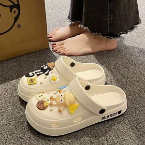 New Summer Women's EVA Garden Shoes  With Cartoon Accessories Anti-Odor Slip-Resistant Two-Way Wear Indoor Outdoor Sandals