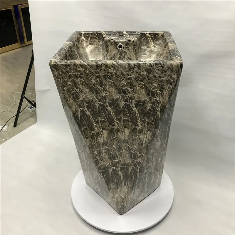 High Quality Marble Black Design Ceramic Bathroom Hand Wash Sink Pedestal Basins