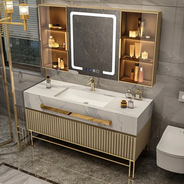 huge wash sink modern style wholesale bathroom vanity cabinets with intelligent lights  mirror