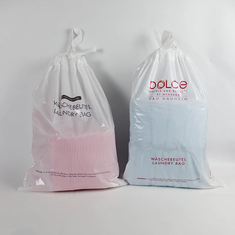 Custom Drawstring Laundry Bag Disposable Plastic PLA Laundry Bag Hotel Cloth Packaging