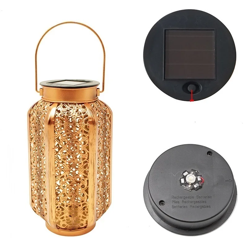 Lampada Appesa Da Giardino Stile Marocchino Con LED Solari - 20 Luci, Metallo Smaltato, Altezza 33 Cm