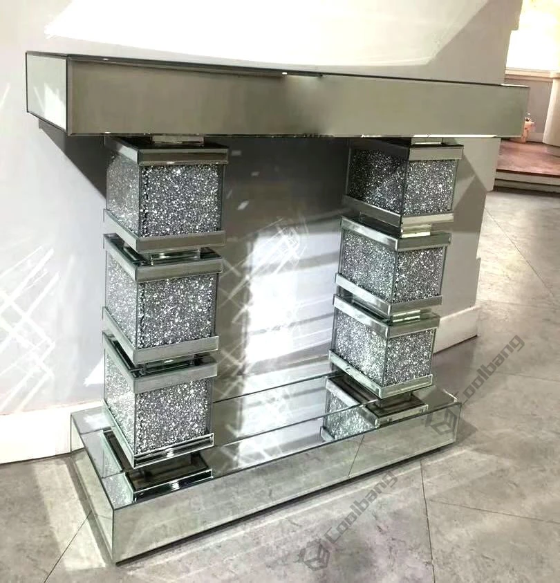 3 Layers Side Table Floating Crystal Silver Modern Console Table Mirrored Furniture