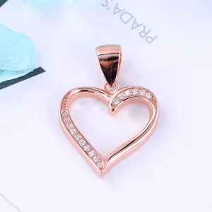 Trendy Women 3A Cubic Zirconia Pendants Rose Gold Plated Love Heart 925 Sterling Silver Pendant Blanks