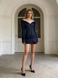 Bettergirl High Quality Fashion Casual T-shirt Blue Short Women Dress 2026 Spring New Slim-fit Daily Dress