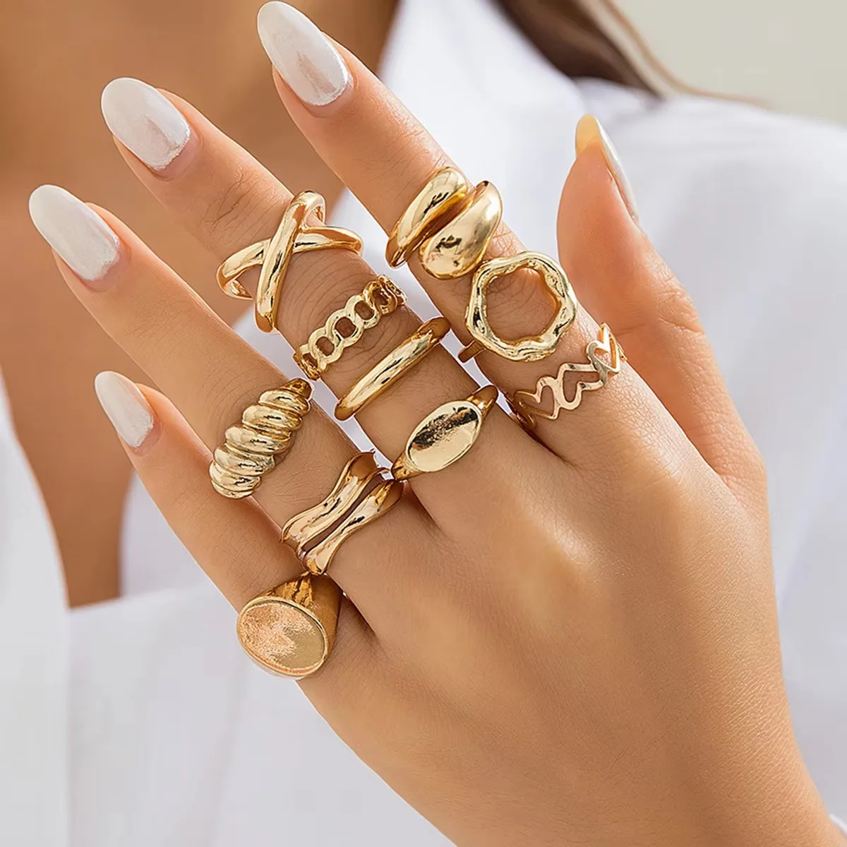 Fried Dough Twists Hollow Cross Chain Ring Punk Alloy Versatile