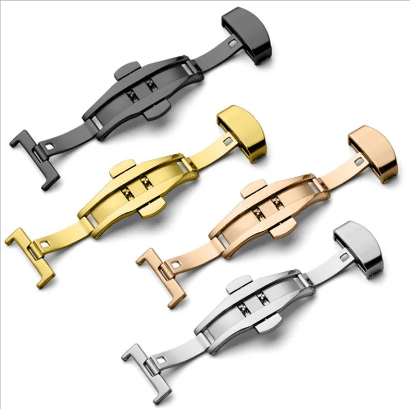 Boucle Montre Bracelet 16mm Triple Poussoirs Boucle Déployante Papillon Pour Bracelet - Largeur 16mm (côté Boucle) / 18mm (bracelet), Acier Inoxydable Broche Diamants - Foto 4