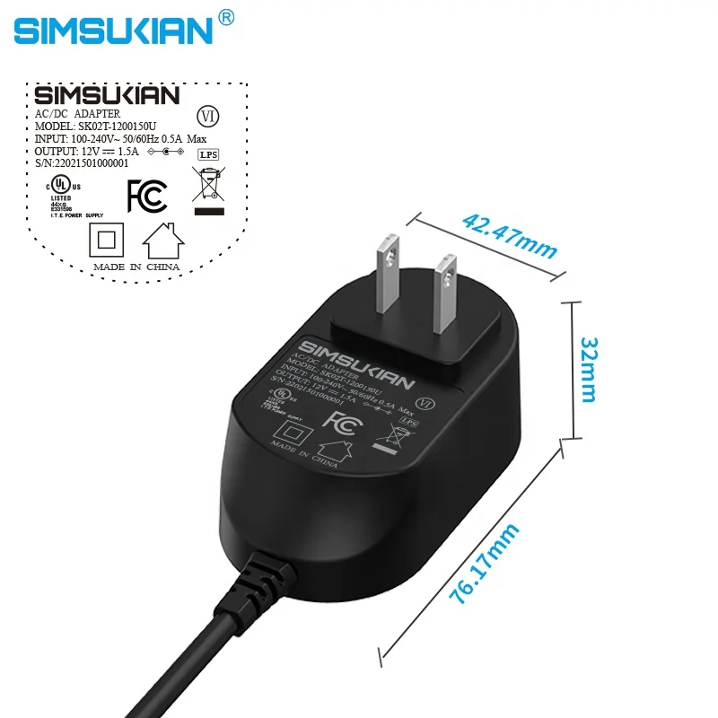 Fonte Input(100 240v~,50 60hz,0.5a Max) Output 12v 1.5a