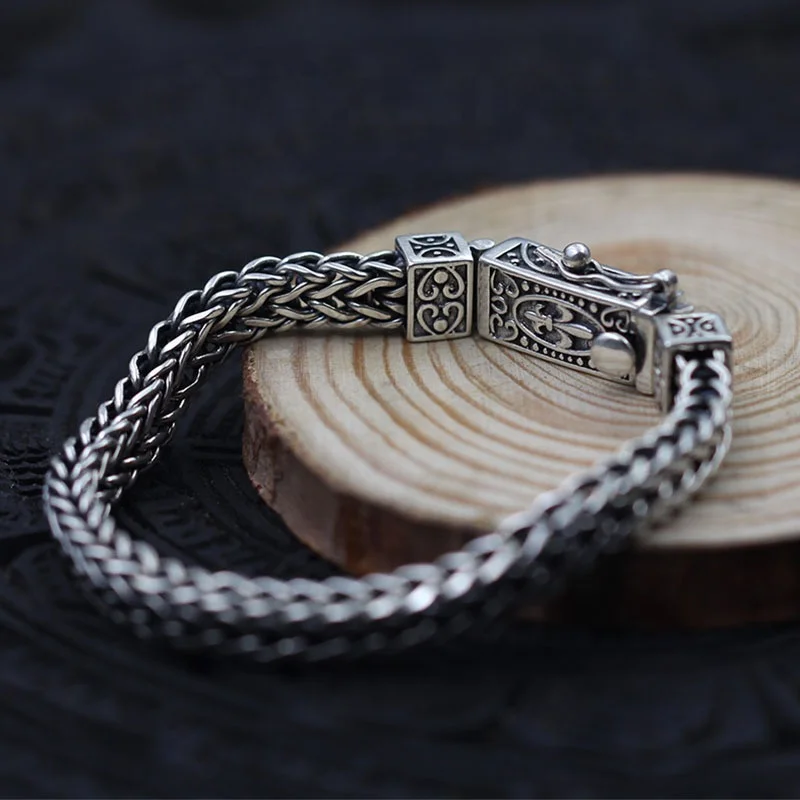 925 Sterling Silver Braided Dragon Bone Bracelet Men's Jewelry