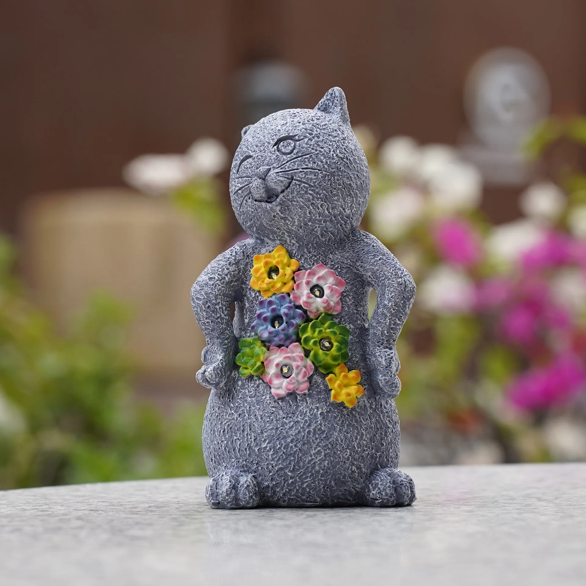 Farmhouse Knick-knacks Cartoon Cat Solar Light Succulent Flower