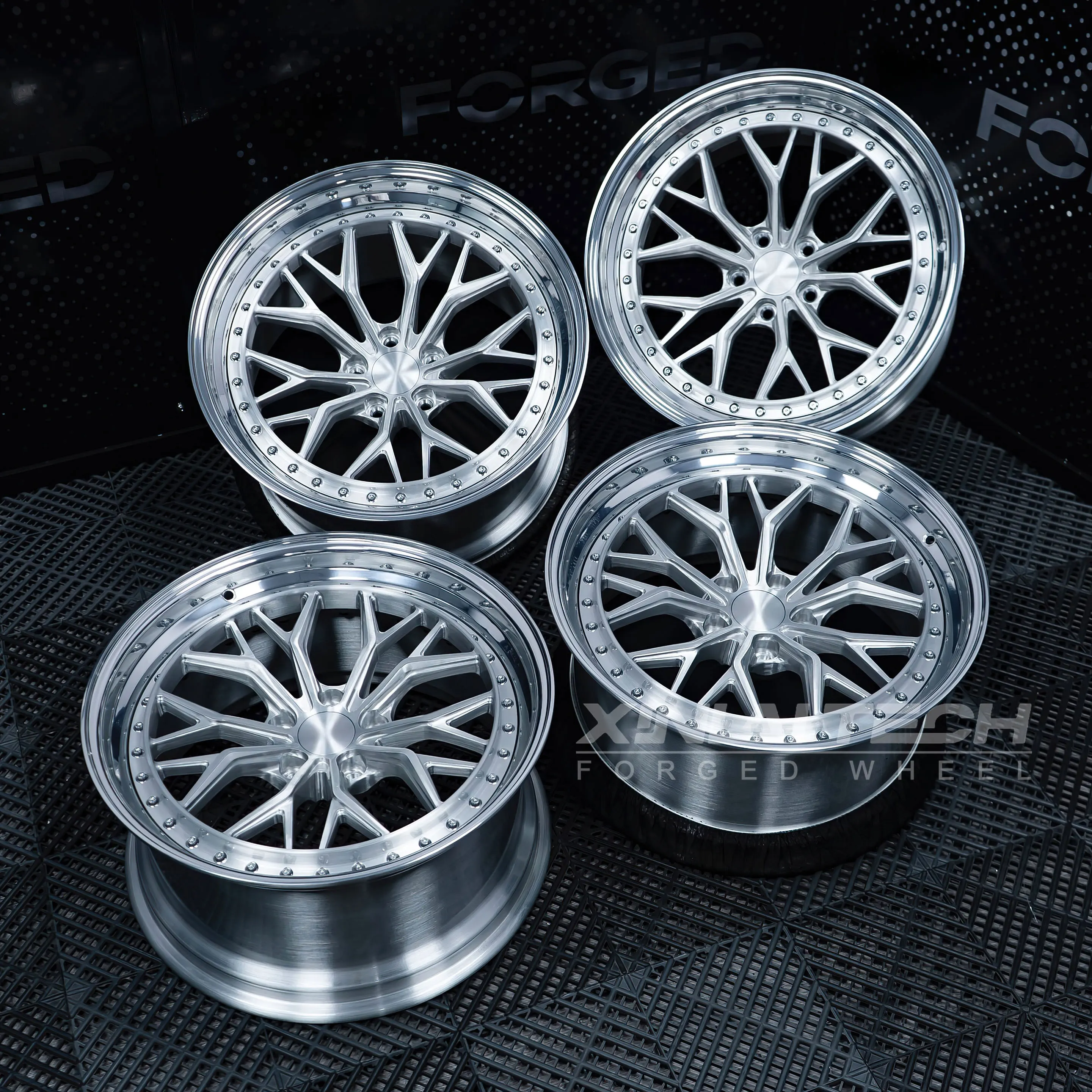 XL Silver Brushed 2 Piece Forged Wheels 5x100 5x114.3 5x120 Aluminum Alloy Rims for Sports Car Racing Custom Wheels - Image 1
