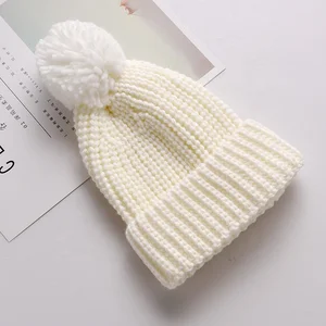 Winter New Baby Ball Knit Hat Thickened Kids Beanie Hat Warm Lovely Candy Solid Color Children Hats