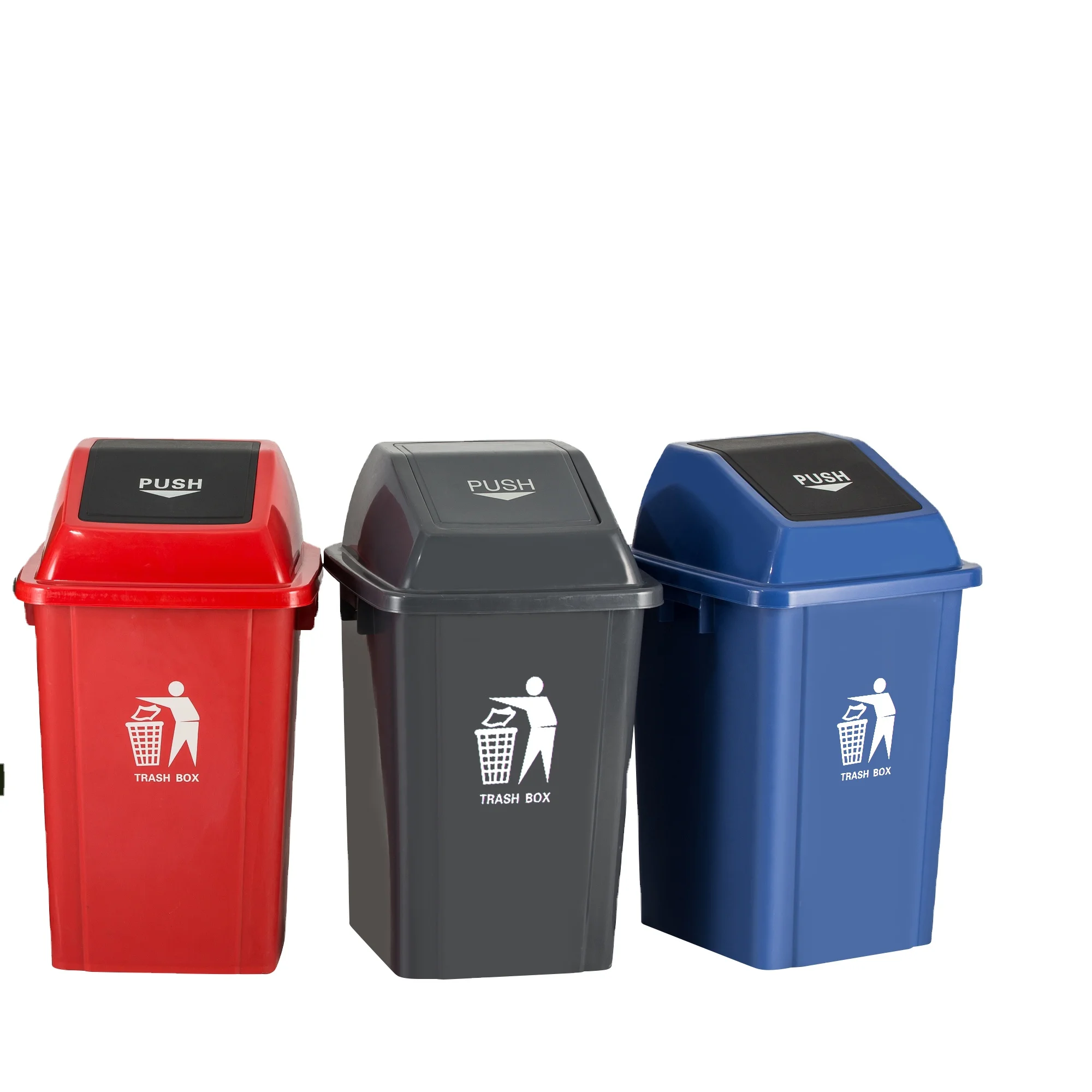 Outdoor indoor colorful square Supplier 60 liter swing lid trash waste bin plastic dustbin