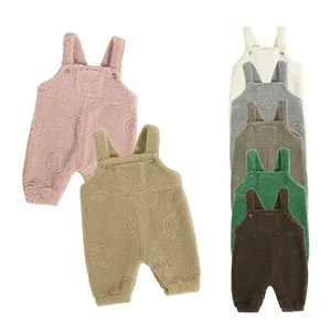 Wholesale Winter Teddy Baby Overalls Button Strap Design Neutral Jumpsuit Bubble Rompers