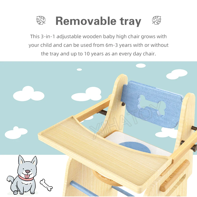 XIHA 2021 New Wooden High Chair Baby Feeding Convertible Portable Baby Toddler Dining Booster Seat Kids Table High Chair