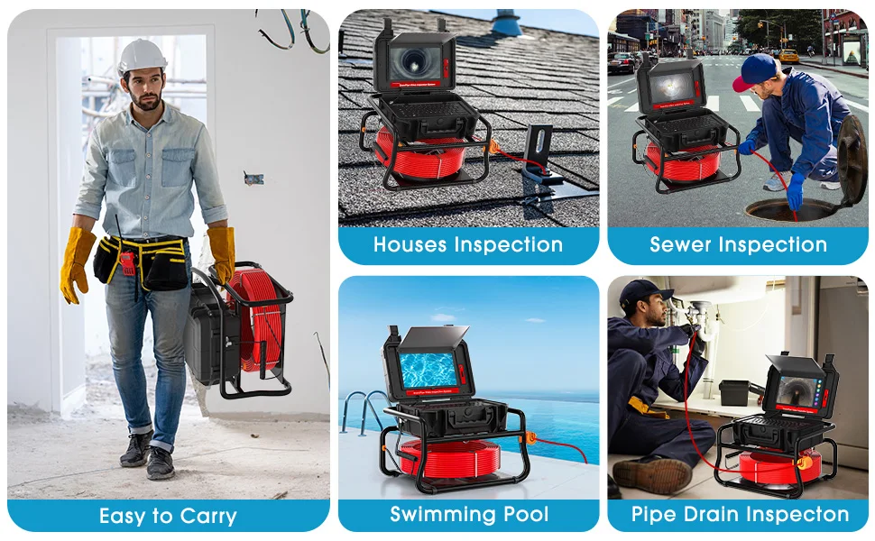 Self-leveling&512Hz Sonde&Locator Sewer Camera 10.1inch Touch Screen Meter Counter Pipe Inspection Video Camera 16GB Card Drain Camera Factory Directly