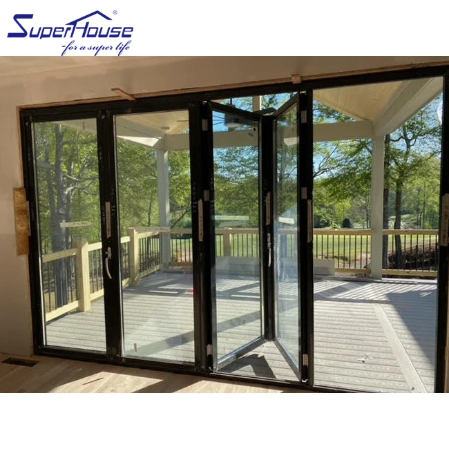European American Style Modern Windproof Movable Frameless Glass Door Latest Bi-Folding System Soundproof Aluminum Alloy
