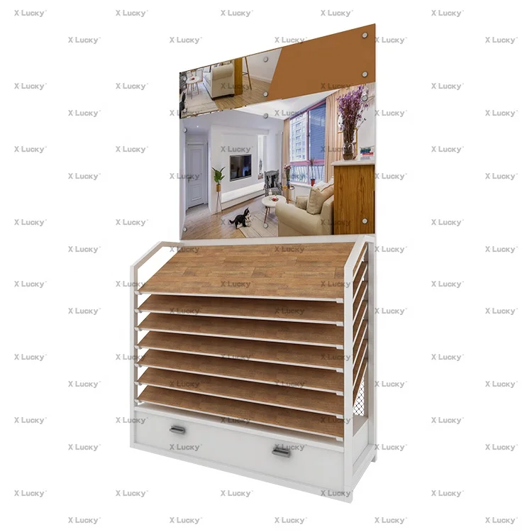 New Arrival Factory Page Turn Sample Display Wooden Flooring Stand Floor Laminate Parquet Display Stand Racks Showroom Tile Rack