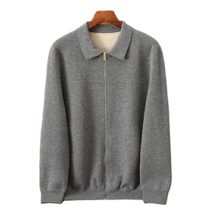 Autumn Winter Men's 100% Cashmere Breathable Padded Cardigan Zipper Knitted Shirt Collar Sweater Jacket